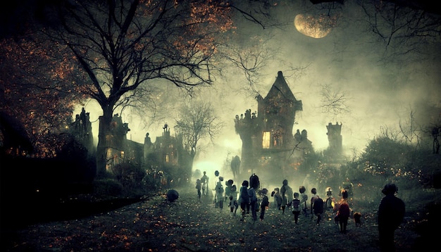Realistyczna ilustracja halloween. Noc Halloween zdjęcia do ilustracji wallpaper.3D.