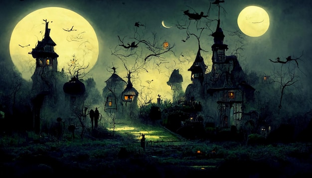 Realistyczna ilustracja halloween. Noc Halloween zdjęcia do ilustracji wallpaper.3D.