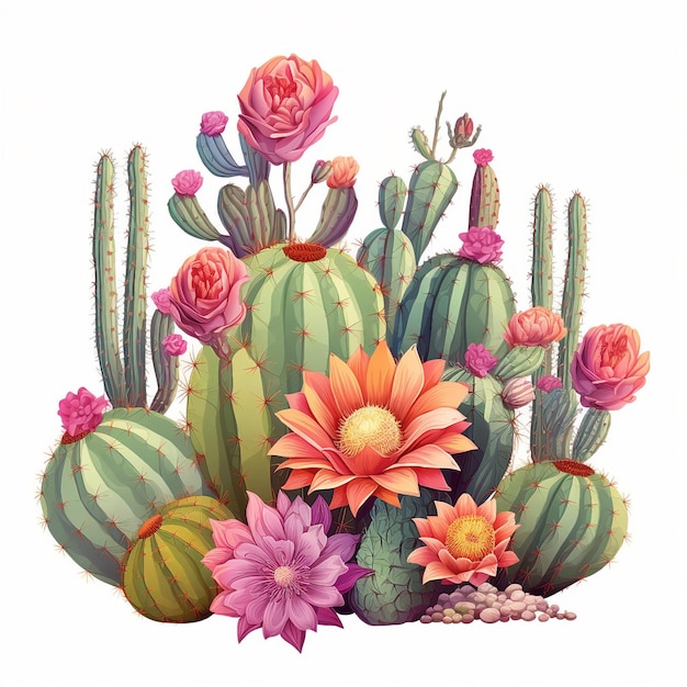 Realistyczna ilustracja kolorowy kwiat kaktusa