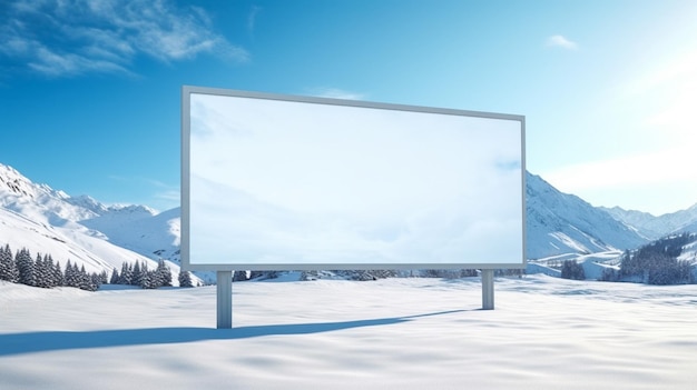 Realistyczna ilustracja Pusty biały billboard na poboczu górskiej drogi zimą