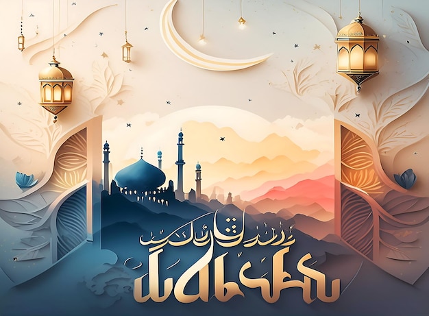 Realistyczna kaligrafia Eid Mubarak islamskie tło