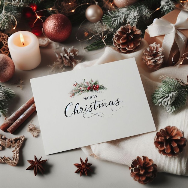 realistyczna kartka z życzeniami wesołych świąt z elementami świątecznymi