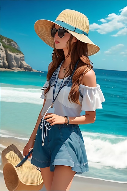 Realistyczna letnia moda z 21-letnią dziewczyną nad morzem 8k