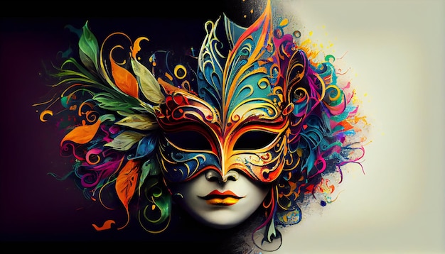 Realistyczna luksusowa karnawałowa maska z kolorowymi farbami Wyczyść białe tło Generative Ai