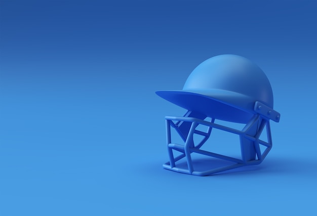 Realistyczna makieta kasku krykieta 3d renderowana na białym tle na niebieskim tle