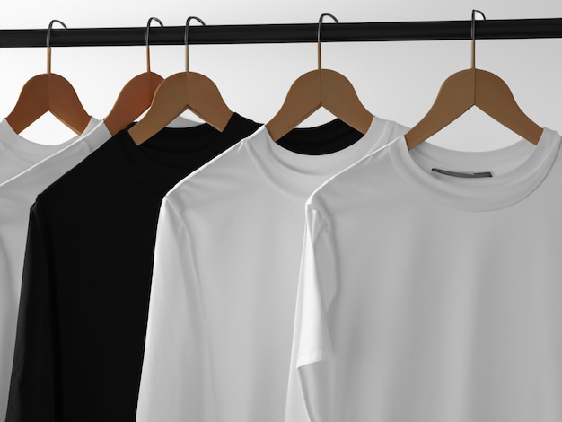 Realistyczna makieta koszulki Pusta czarno-biała koszulka na wieszaku Projekt makiety koszulki