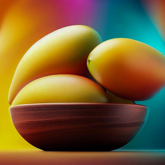 Zdjęcie realistyczna miska mango z kolorowym tłem