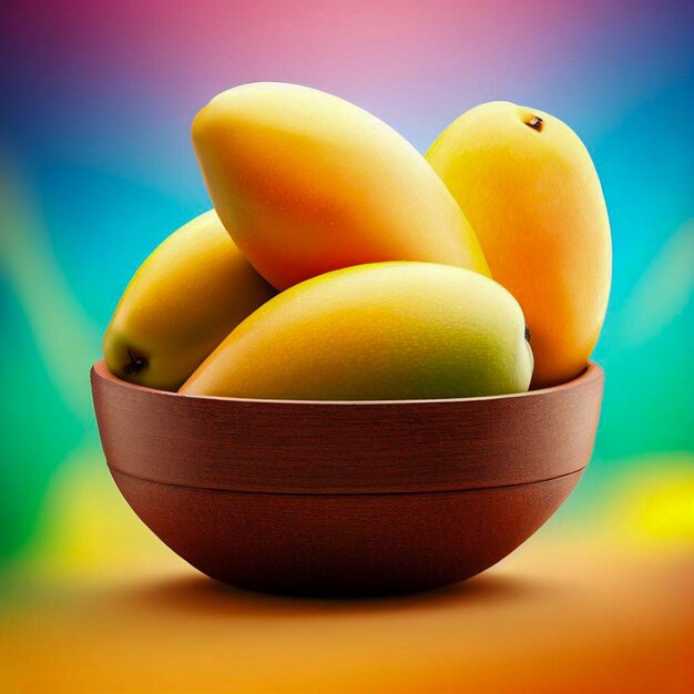 Zdjęcie realistyczna miska mango z kolorowym tłem