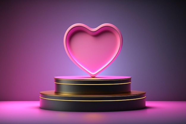 realistyczna platforma podium z różowym neonowym sercem w abstrakcyjnej scenie do lokowania i wyświetlania produktu