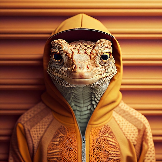 Zdjęcie realistyczna, realistyczna jaszczurka w sportowym sportowym stroju do ćwiczeń
