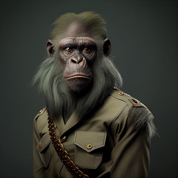 Realistyczna, realistyczna małpa w wojskowych strojach marynarki wojennej