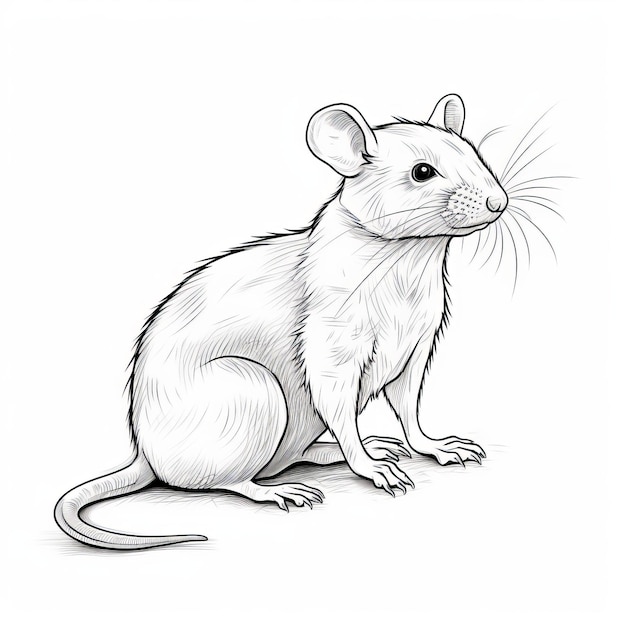 Realistyczna ręcznie narysowana ilustracja szczura na białym tle