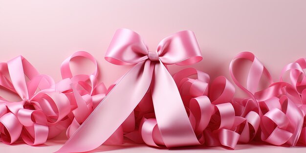 Zdjęcie realistyczna różowa wstążka symbol świadomości o raku piersi