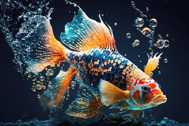 Realistyczna ryba dekoracyjna w akcji generowana przez sztuczną inteligencję