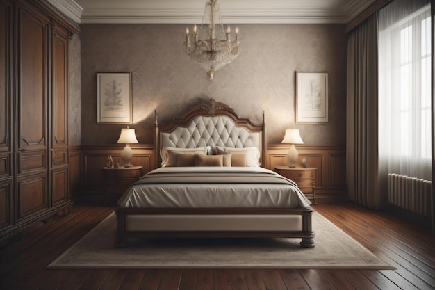 Zdjęcie realistyczna sypialnia w stylu vintage renesansu