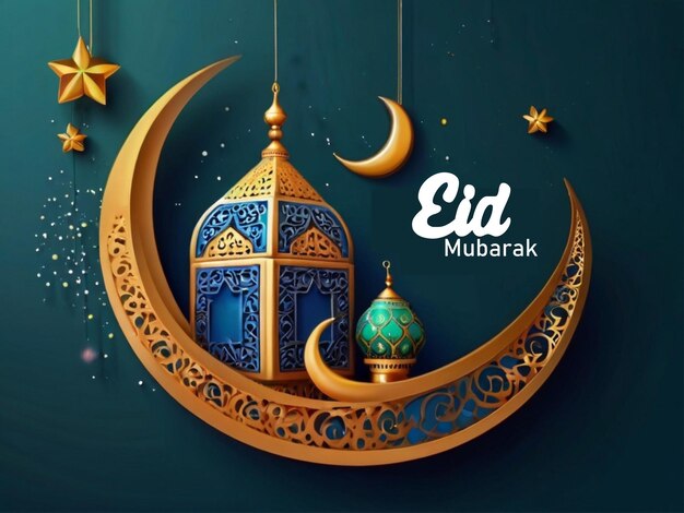 Realistyczna trójwymiarowa ilustracja Eid Mubarak z wolnym tekstem