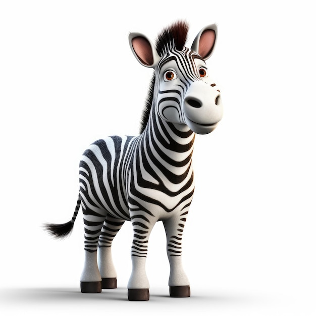 Realistyczna zebra w stylu Pixar na białym tle w 8k UHD