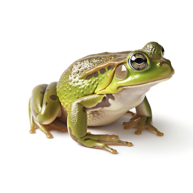 Realistyczna zielona żaba w żywych szczegółach izolowana na białym tle Generative Ai