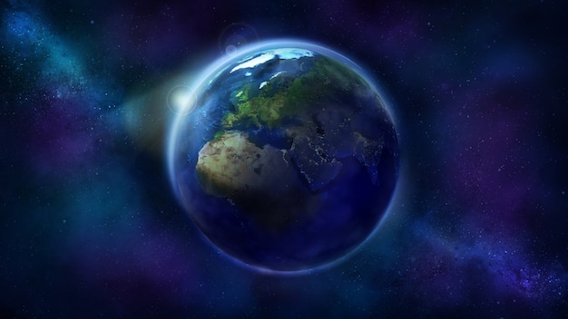 Realistyczna ziemia z kosmosu pokazująca Afrykę, Europę i Azję