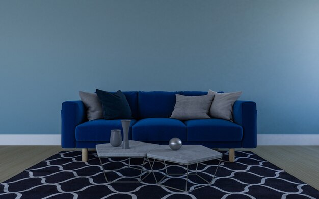 Realistyczne 3D świadczonych wnętrza nowoczesnego salonu z sofą, kanapą i stołem