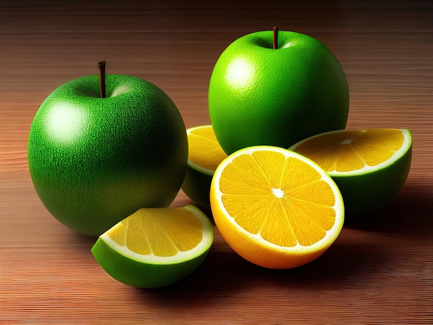 Realistyczne 3d zielone owoce jabłko i cytryna