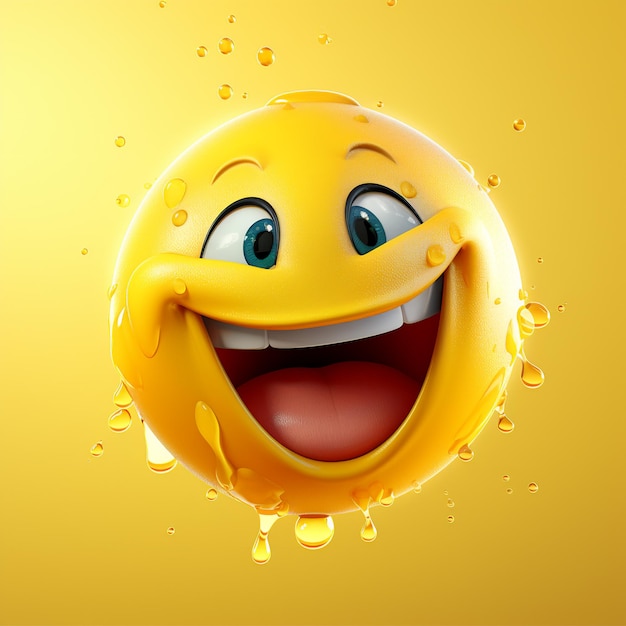 Zdjęcie realistyczne emotikony 3d z promieniejącą twarzą z uśmiechniętą twarzą