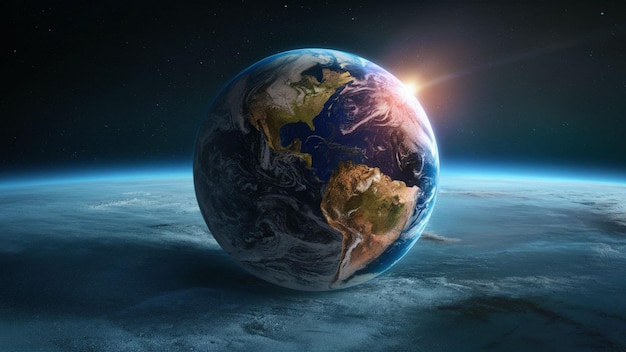 Realistyczne globalne tło Ziemi z Słońcem i Księżycem na planecie