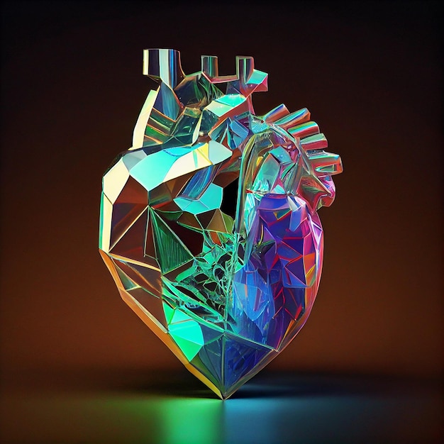 Realistyczne holograficzne serce dla reklamy i internetu Holograficzne diamentowe wielokątne serce