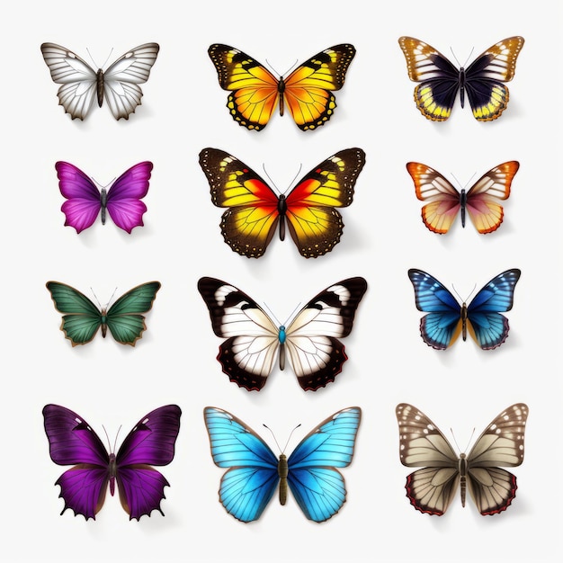Realistyczne Ilustracje Kolorowych Motyli Na Przezroczystym Tle