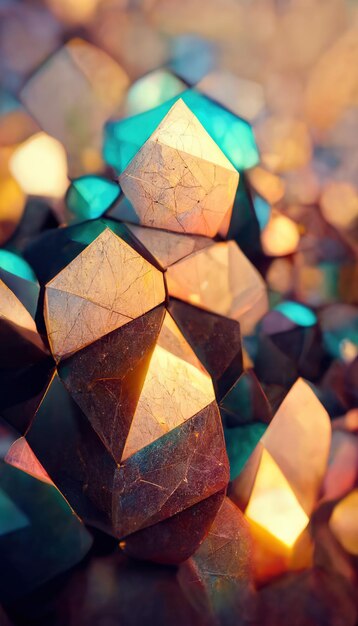 Realistyczne kolorowe świecące magiczne kryształy abstrakcyjne tło Piękna luksusowa tapeta fantasy