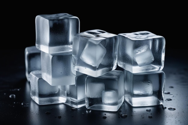 Realistyczne kostki lodu na ciemnym tle poziome kompozycje