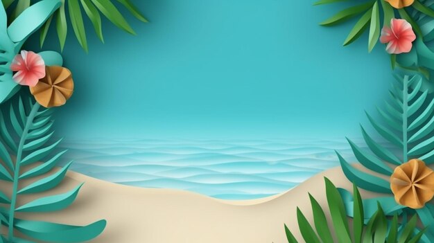 Realistyczne letnie tapety z plażą i tropikalnymi liśćmi 4