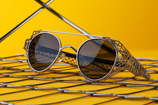 Realistyczne okulary przeciwsłoneczne na żółtym tle