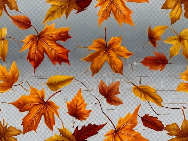 Zdjęcie realistyczne opadające liście jesień las liść klonu we wrześniu sezon latający pomarańczowe liście z