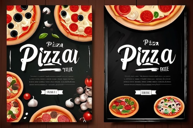 Realistyczne Pizza Pizzeria ulotka wektorowe tło Dwa pionowe Pizza