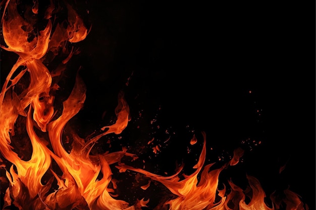 Realistyczne płonące płomienie ognia w tle płonące płonące cząstki wywołują efekt eksplozji
