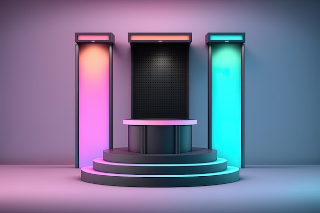 Realistyczne podium 3D z neonowym światłem i pastelowymi kolorami do wyświetlania produktów