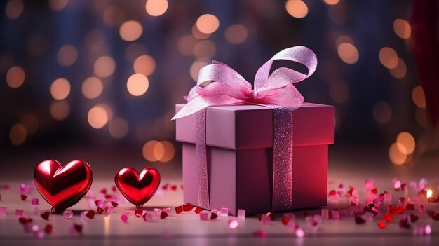 Zdjęcie realistyczne pudełko prezentów na walentynki z dekoracjami miłości