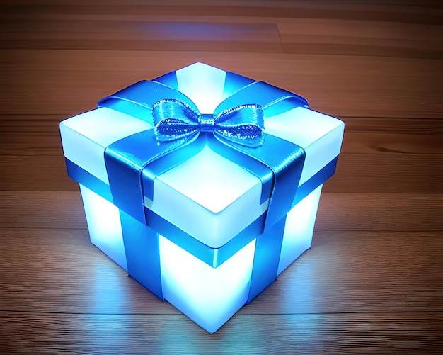 realistyczne pudełko upominkowe z magicznym lśniącym błękitem