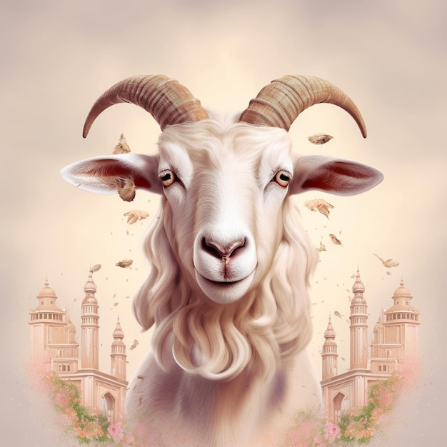 realistyczne tło Eid i ukochana koza symbolizująca radosnego ducha okazji