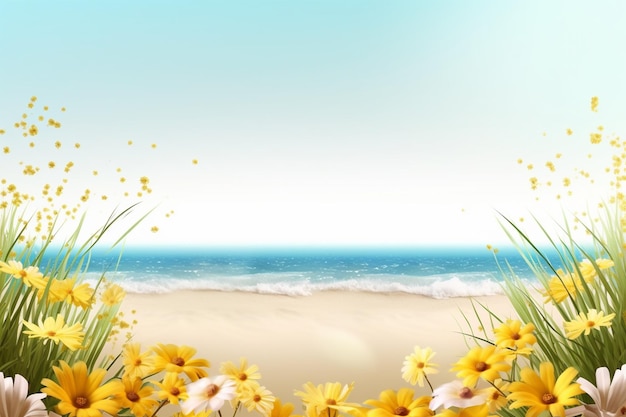 Zdjęcie realistyczne tło lato żywy tropikalny motyw z widokiem na ocean i palmami