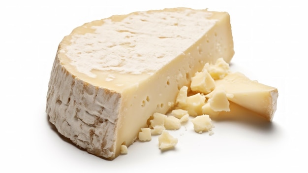 Realistyczne zdjęcie chrupiącego się sera asiago na białym tle Generatywna sztuczna inteligencja