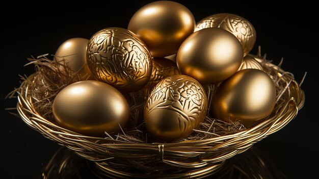 Realistyczne zdjęcie jaj w gnieździe ze złotych zbiorów