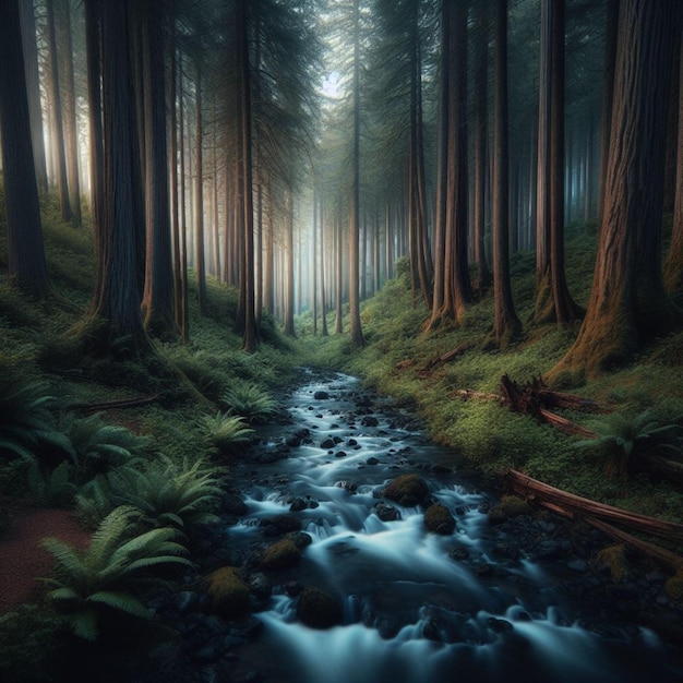 Realistyczne zdjęcie lasu i rzeki