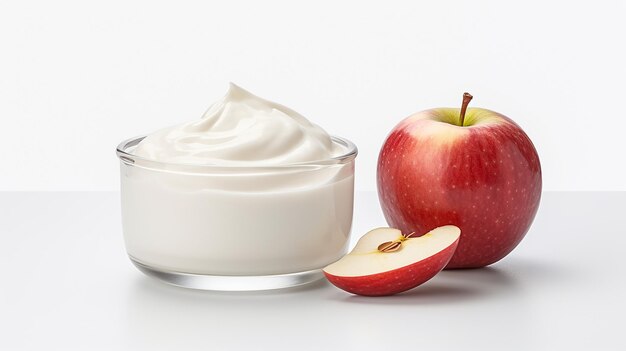 Zdjęcie realistycznie wyglądająca kompozycja białego jogurtu i jabłek
