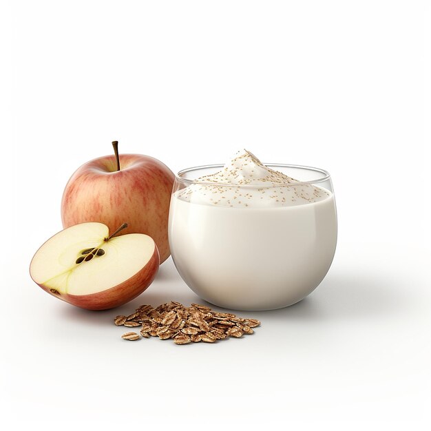 Realistycznie wyglądający biały jogurt i jabłko umieszczone razem