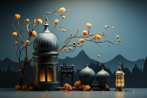 Realistyczny 3D projekt powitania festiwalu Eid Mubarak