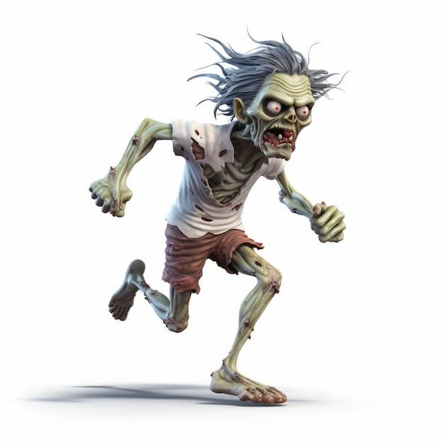 Realistyczny 3D render zombie biegającego na białym tle