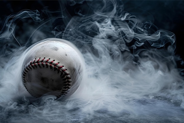 Realistyczny baseball nad kreatywnym 3D renderowanym dymem i kształtami tła