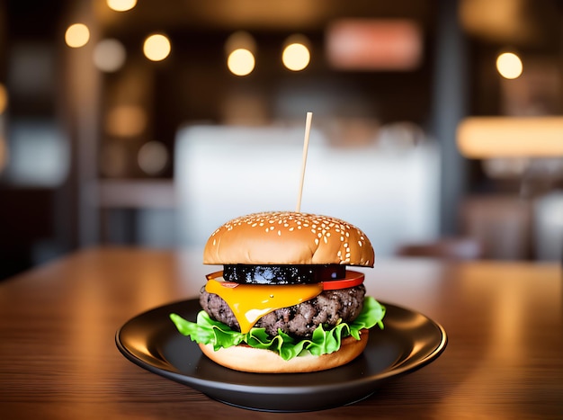 Realistyczny burger Neutralne kolory Ciepłe oświetlenie Przytulne